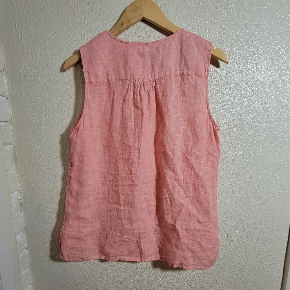 Talbots 100% Linen Shell Blouse Cross Dyed Coral Peach sz M Coastal Chic - Picture 8 of 10